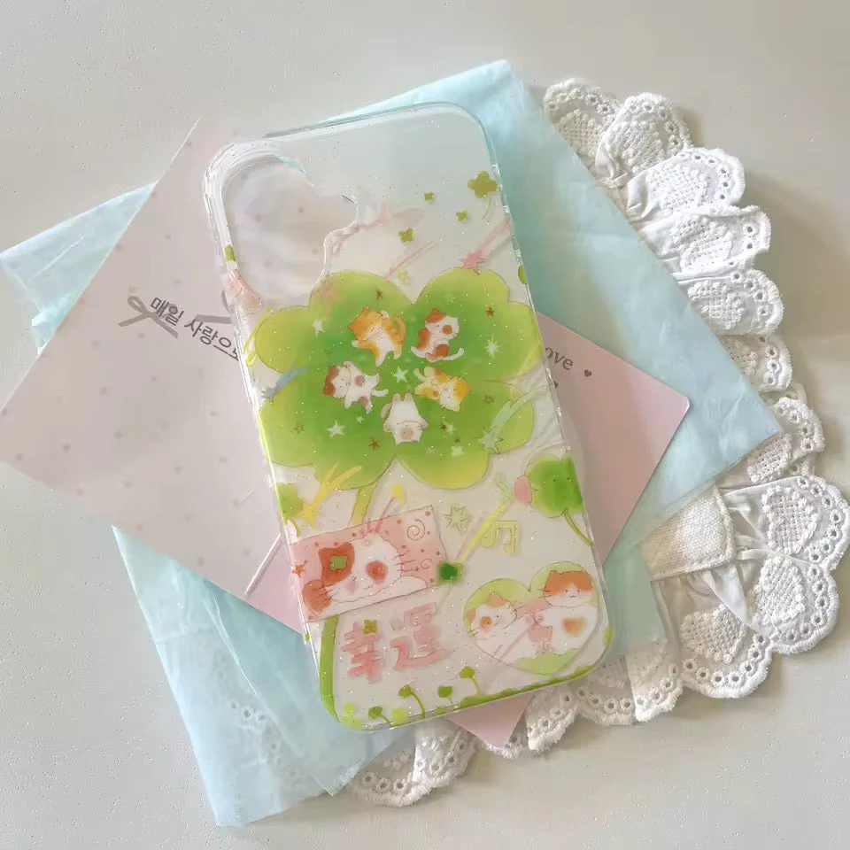 Lucky Cat Clover iPhone Case - Image 3