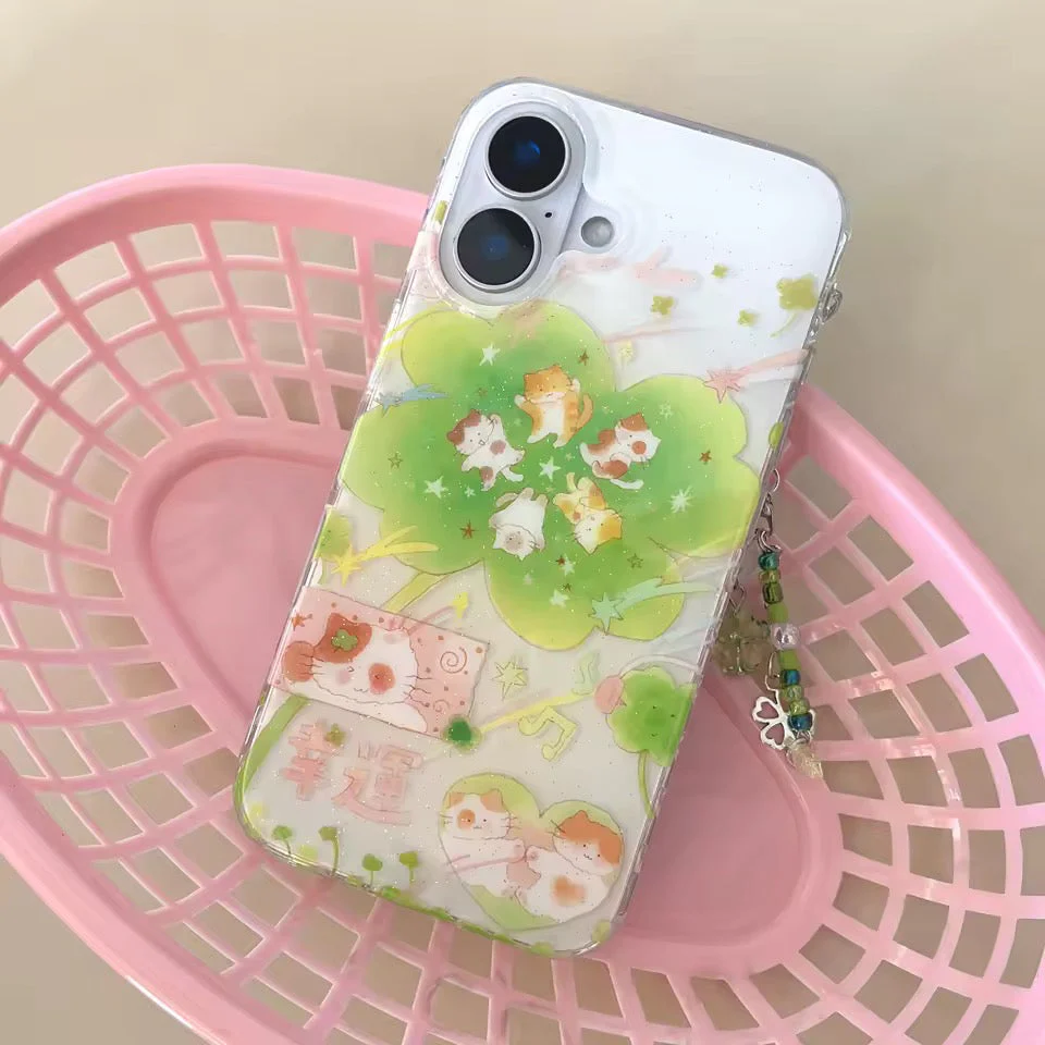 Lucky Cat Clover iPhone Case - Image 5