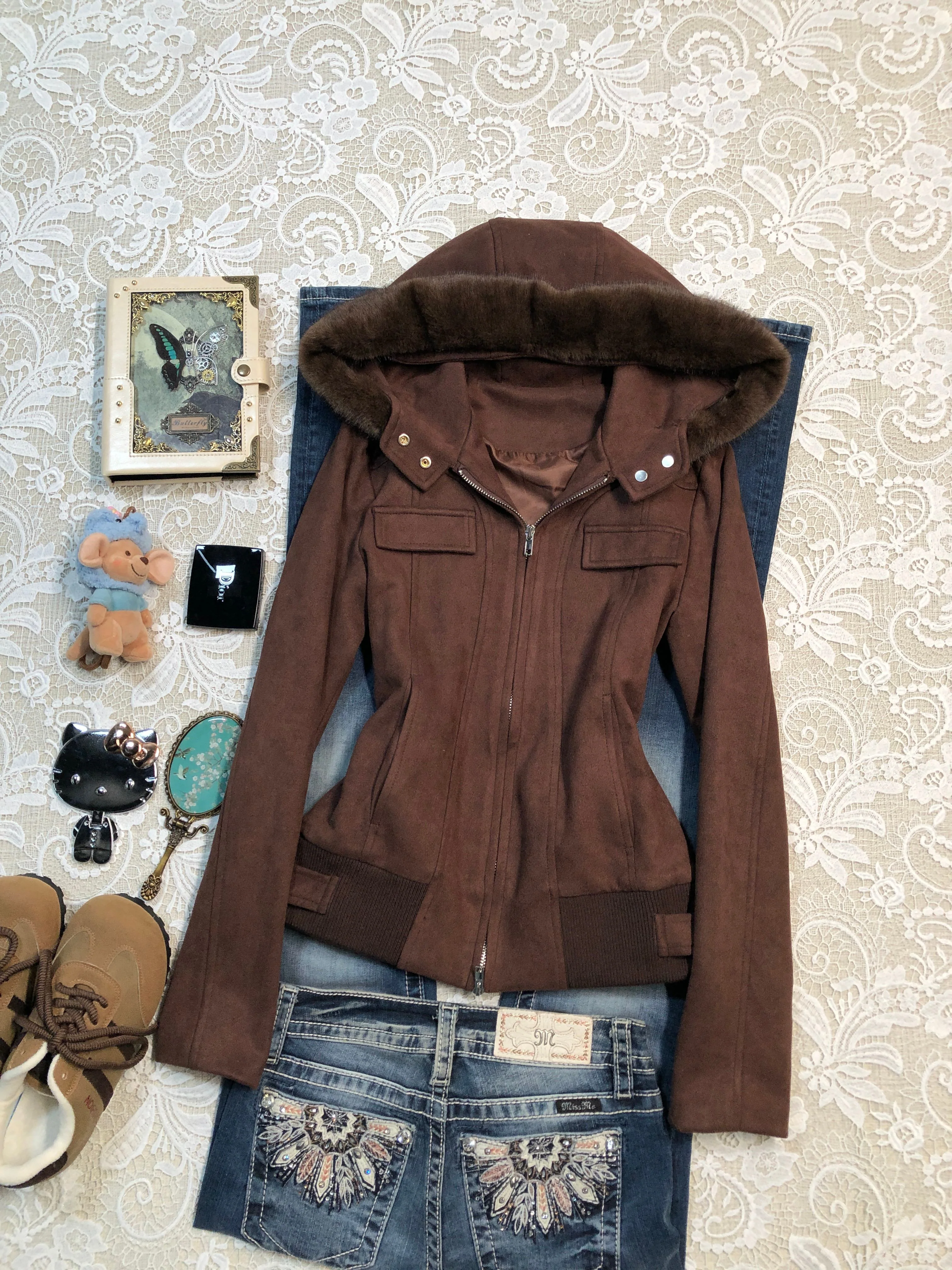 Maillard fur collar hooded short coat - Image 2