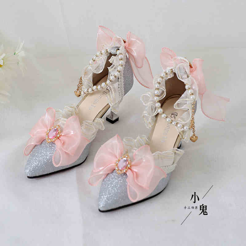 Mesh Bows Pearls Lolita Sandals - Image 3