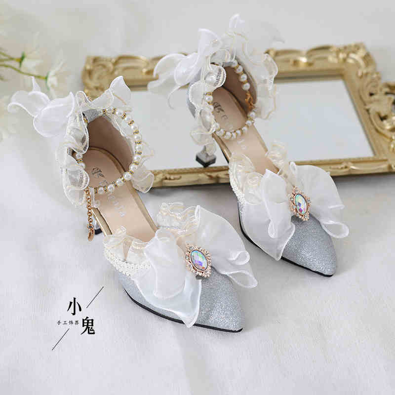 Mesh Bows Pearls Lolita Sandals - Image 4