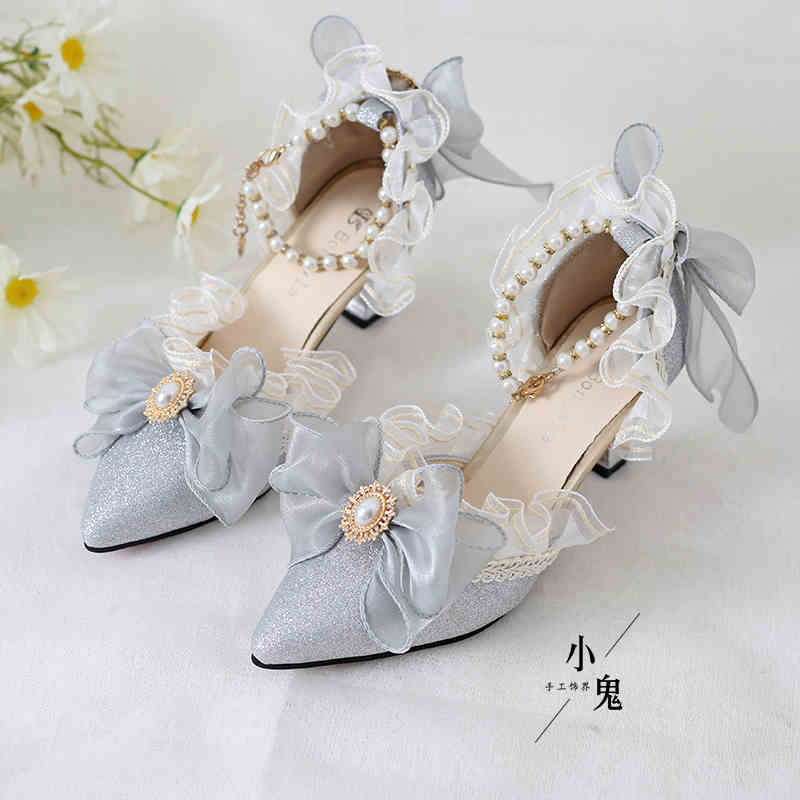Mesh Bows Pearls Lolita Sandals - Image 5