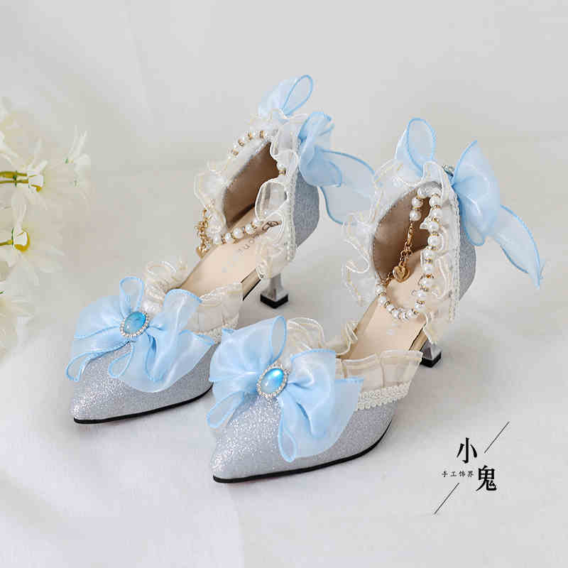 Mesh Bows Pearls Lolita Sandals - Image 6