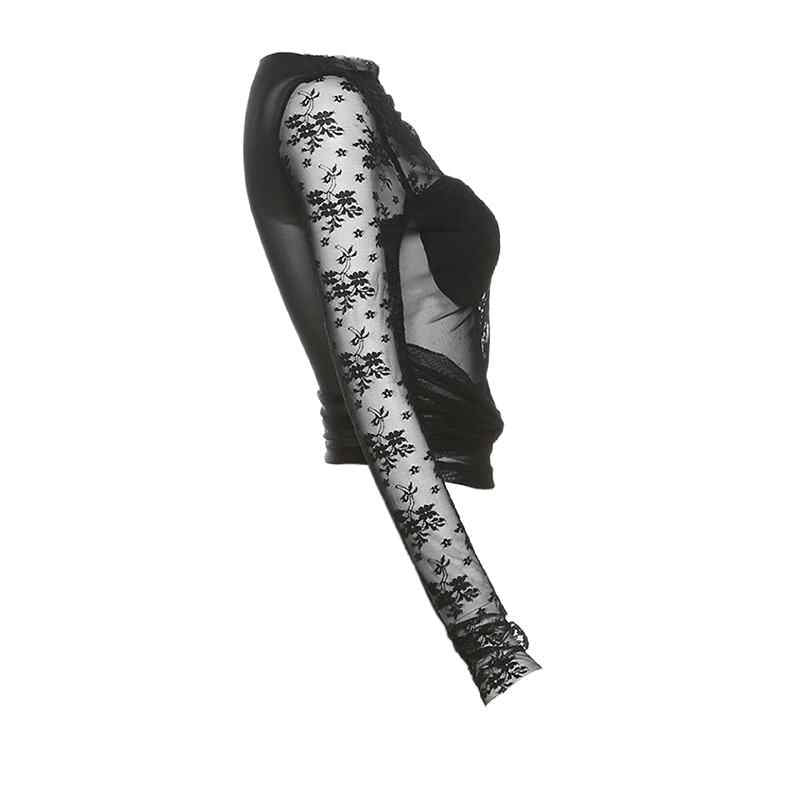 Mesh Lace Hollow Dark Coquette Long-sleeved Top - Image 2