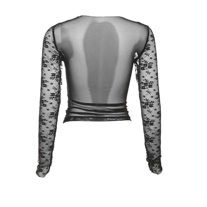 Mesh Lace Hollow Dark Coquette Long-sleeved Top - Image 3