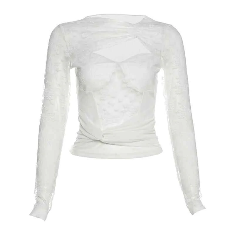 Mesh Lace Hollow Dark Coquette Long-sleeved Top - Image 4
