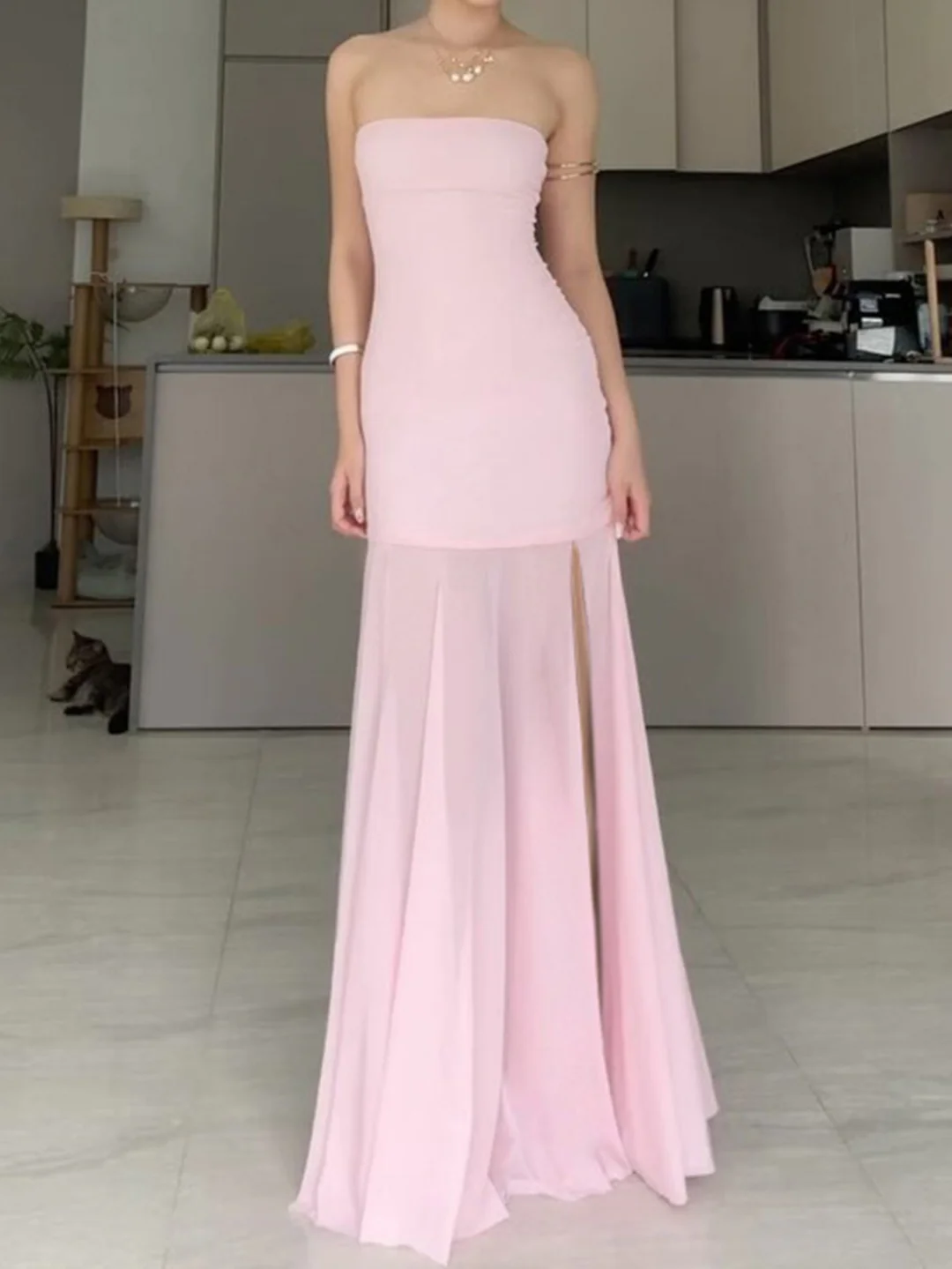 Mesh Off-shoulder Tube Top Dress - Image 2