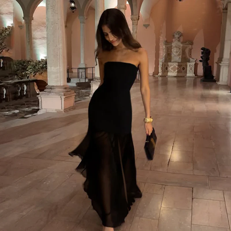 Mesh Off-shoulder Tube Top Dress - Image 3