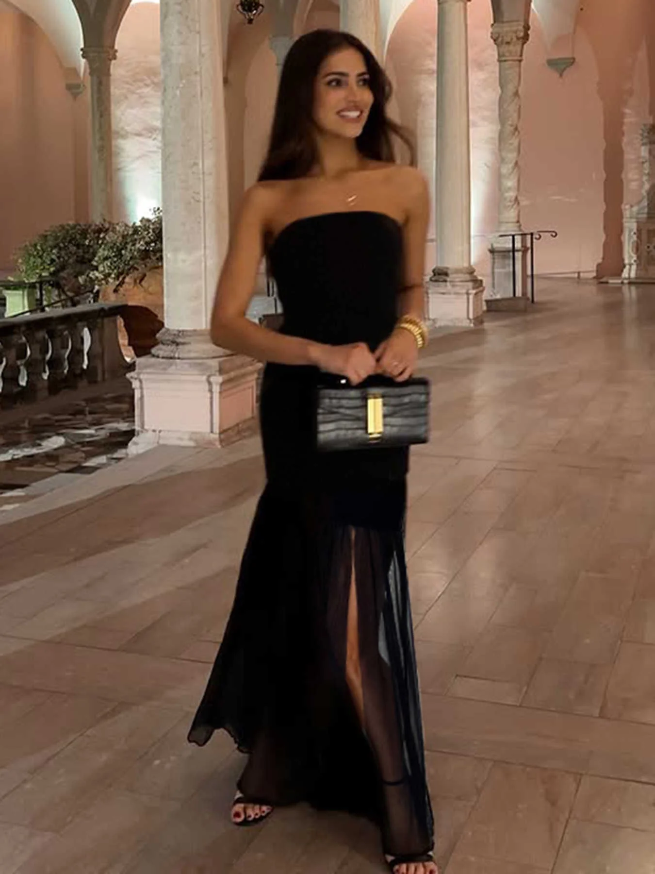 Mesh Off-shoulder Tube Top Dress - Image 4