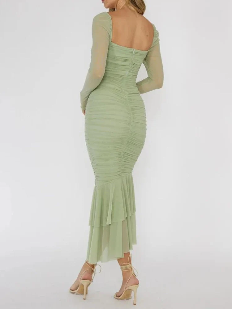 Mesh Ruched Bodycon Midi Dress - Image 2