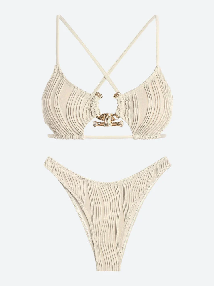 Metal Hardware Criss Cross Bikini Set - Image 5
