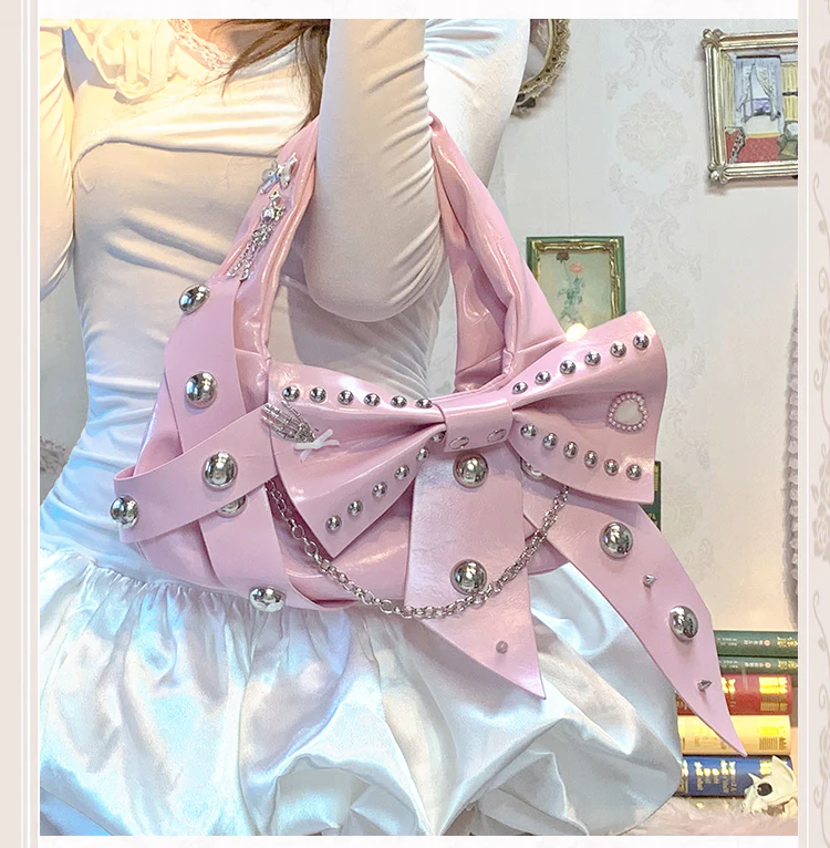Metal Punk Ballet Bow Chain Handbag