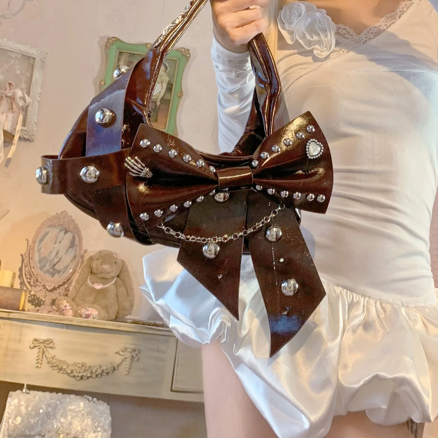 Metal Punk Ballet Bow Chain Handbag - Image 10