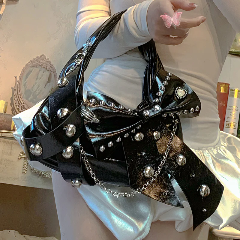 Metal Punk Ballet Bow Chain Handbag - Image 6