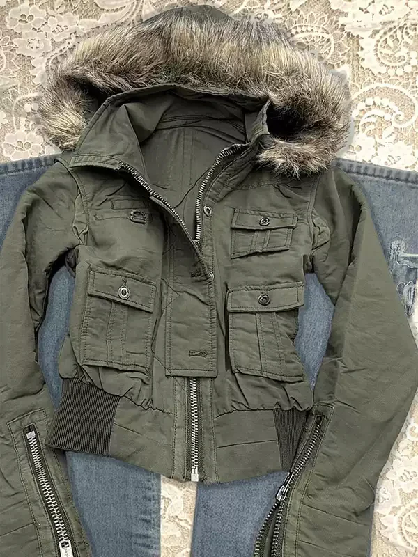 military green hooded jacket - Image 4