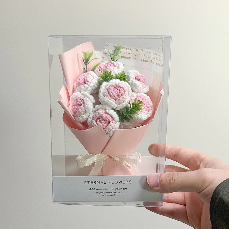 Mini woolen knitted rose bouquet - Image 3