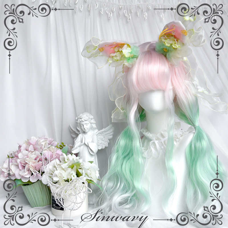 Mint Green Light Pink Lolita Fairy Wig - Image 2