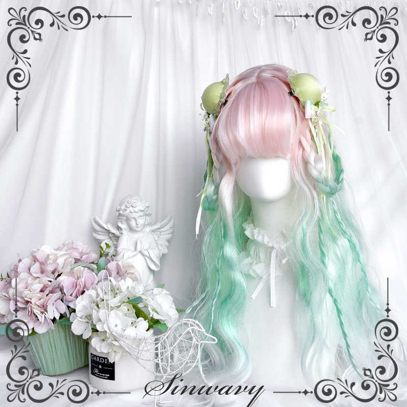 Mint Green Light Pink Lolita Fairy Wig - Image 3