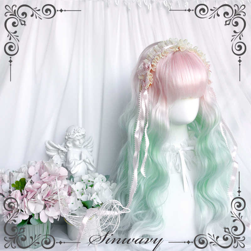 Mint Green Light Pink Lolita Fairy Wig - Image 4