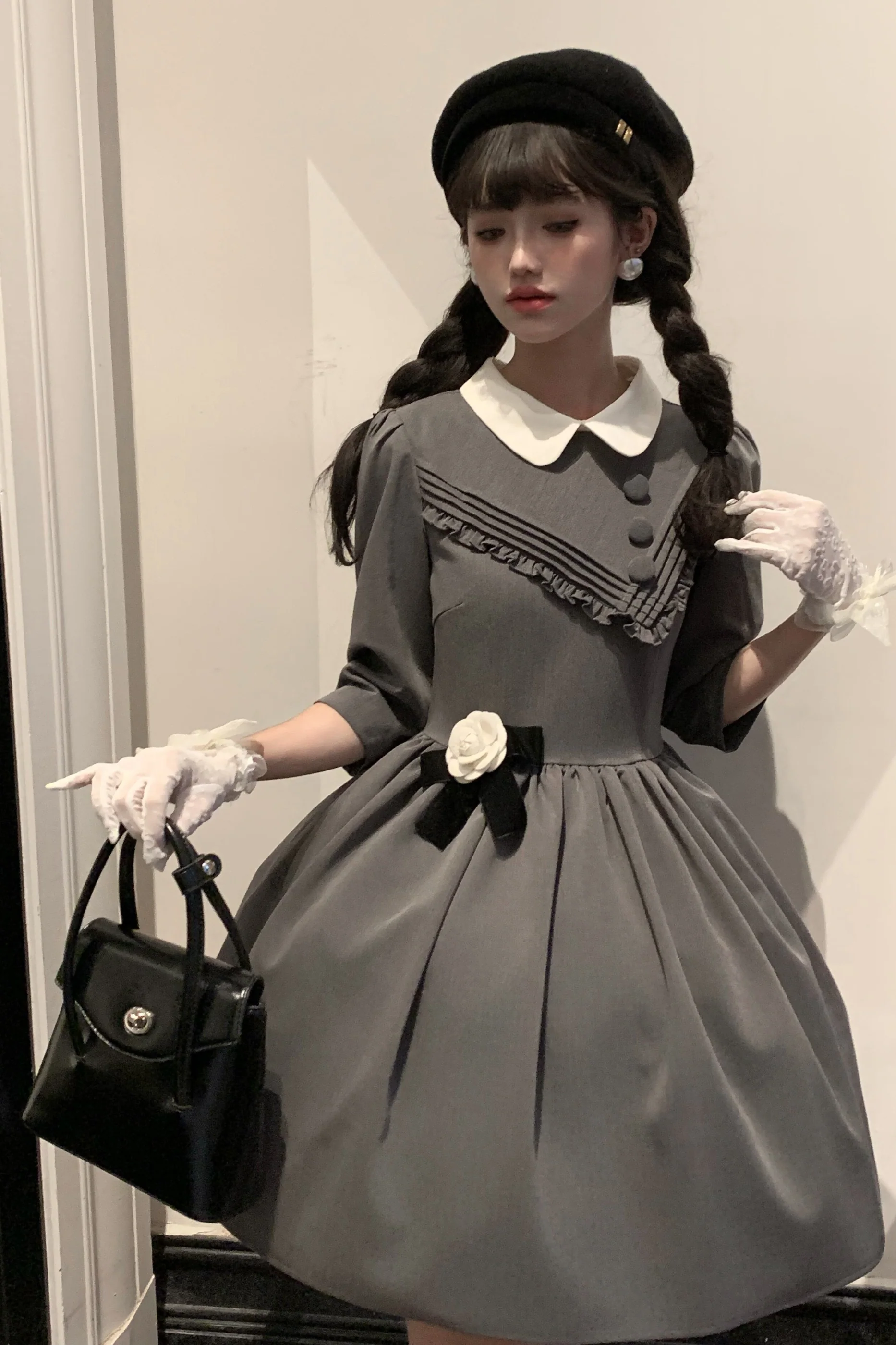 Retro Preppy Mid-Sleeve Lolita Dress - Image 10
