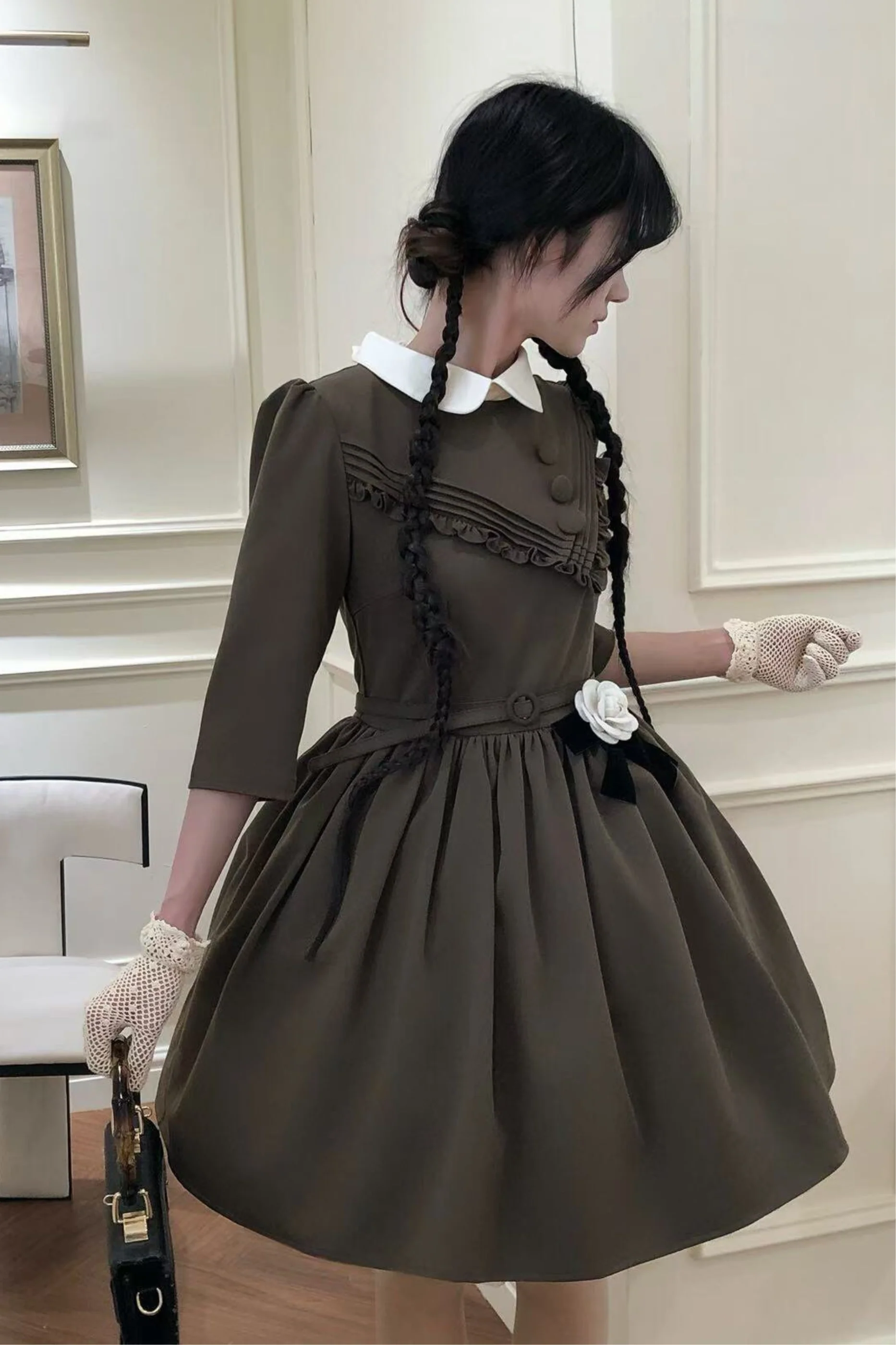 Retro Preppy Mid-Sleeve Lolita Dress - Image 20