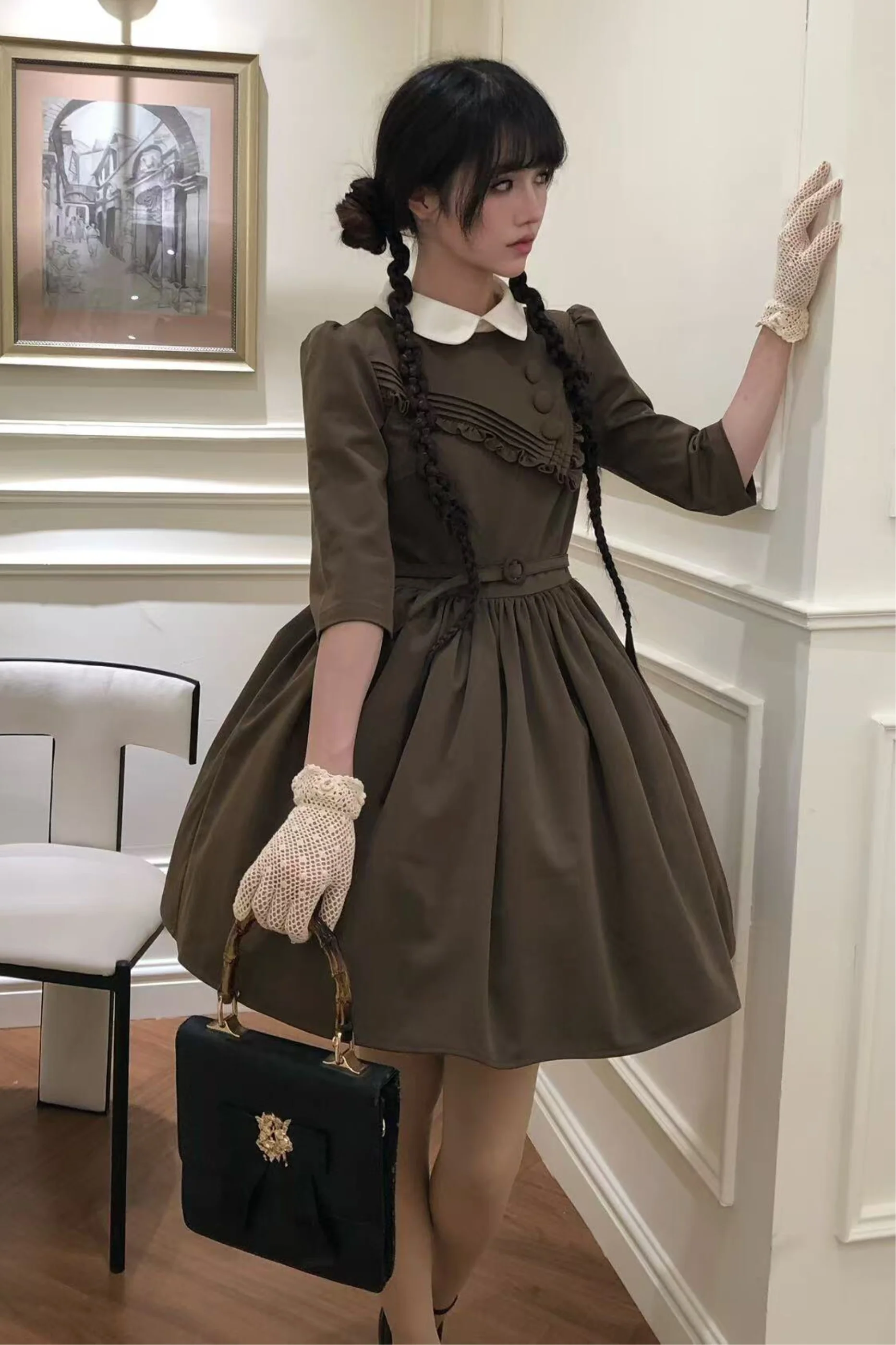 Retro Preppy Mid-Sleeve Lolita Dress - Image 21