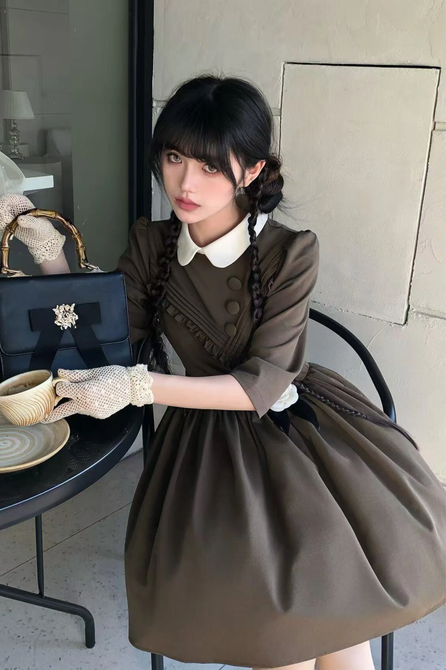 Retro Preppy Mid-Sleeve Lolita Dress - Image 25