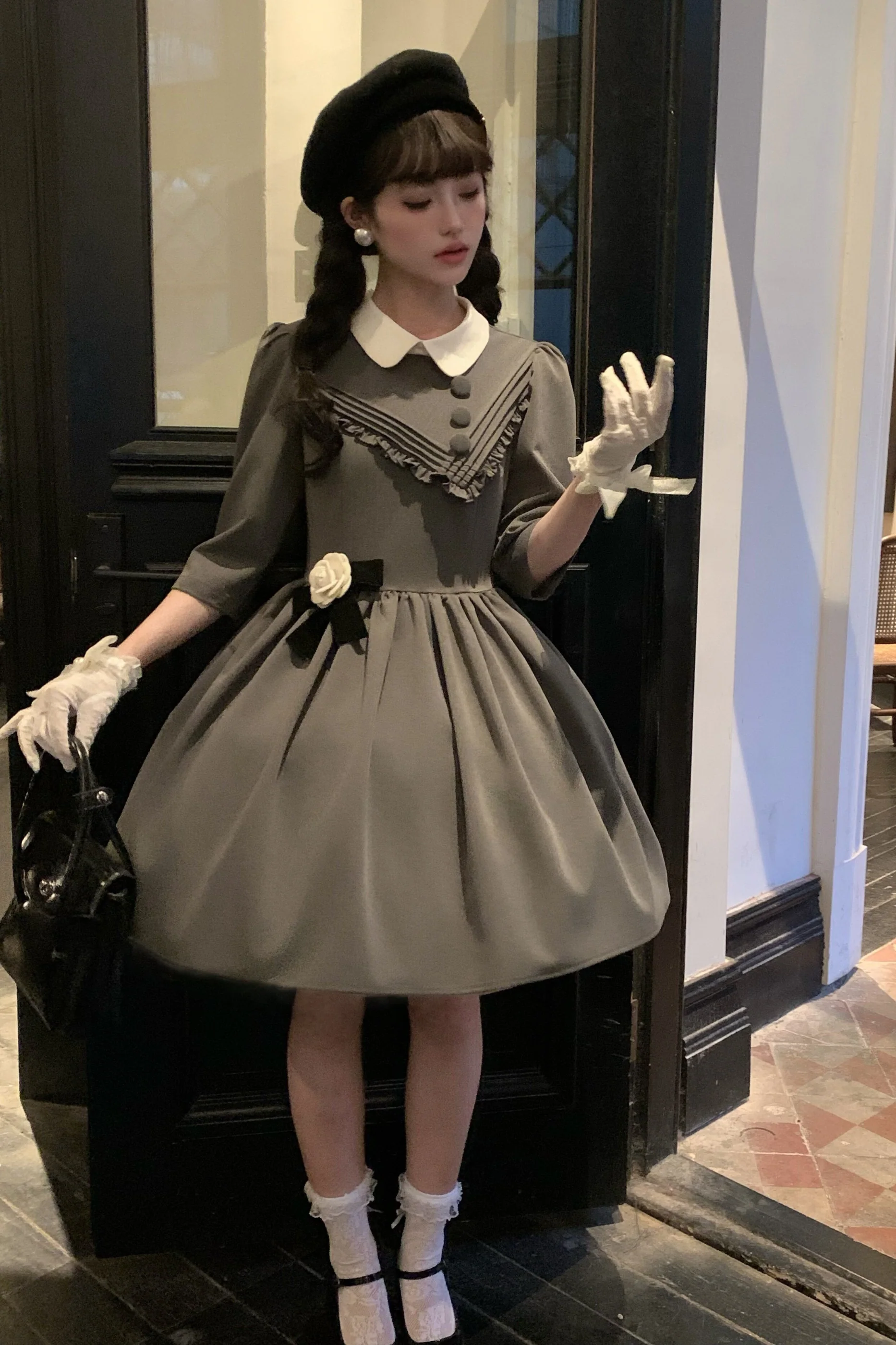 Retro Preppy Mid-Sleeve Lolita Dress - Image 16