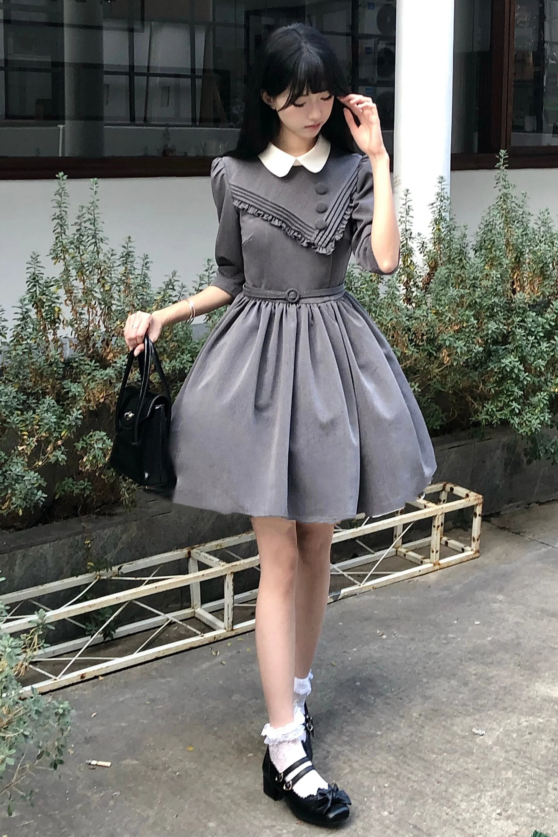 Retro Preppy Mid-Sleeve Lolita Dress - Image 5
