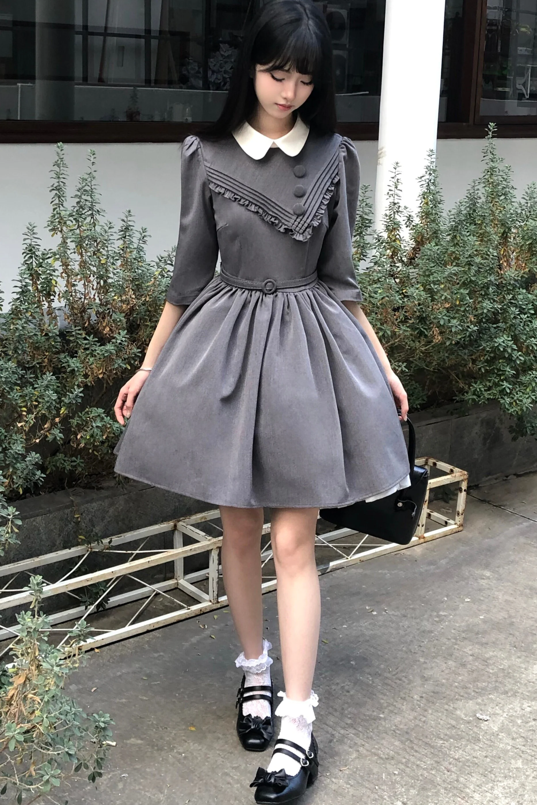 Retro Preppy Mid-Sleeve Lolita Dress - Image 6