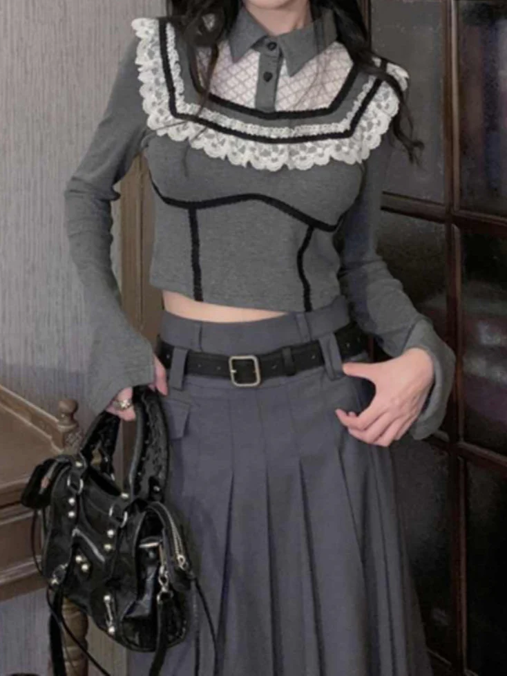 Model Preppy Retro Mid-Length Skirt - Image 2