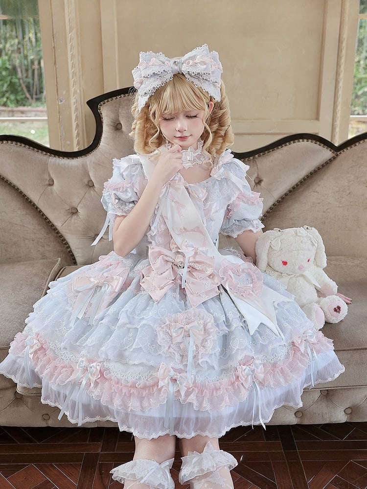 [Pre-order] Mist Blue Romantic Lace Lolita Princess Dress + Set 1/2/3 - Image 14