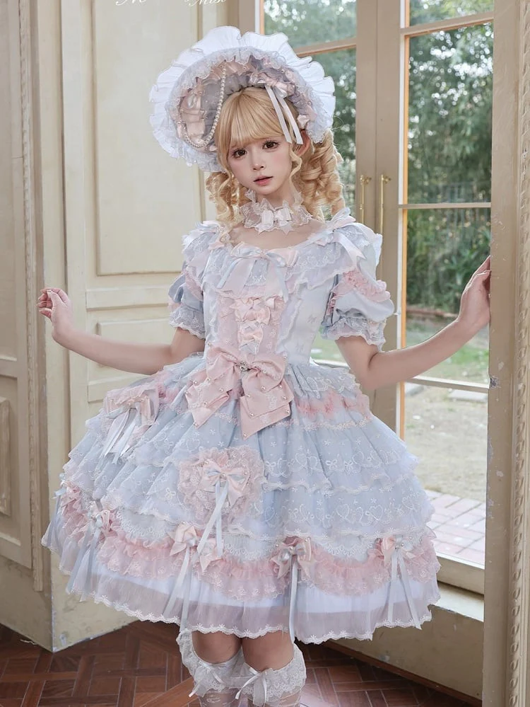 [Pre-order] Mist Blue Romantic Lace Lolita Princess Dress + Set 1/2/3 - Image 18