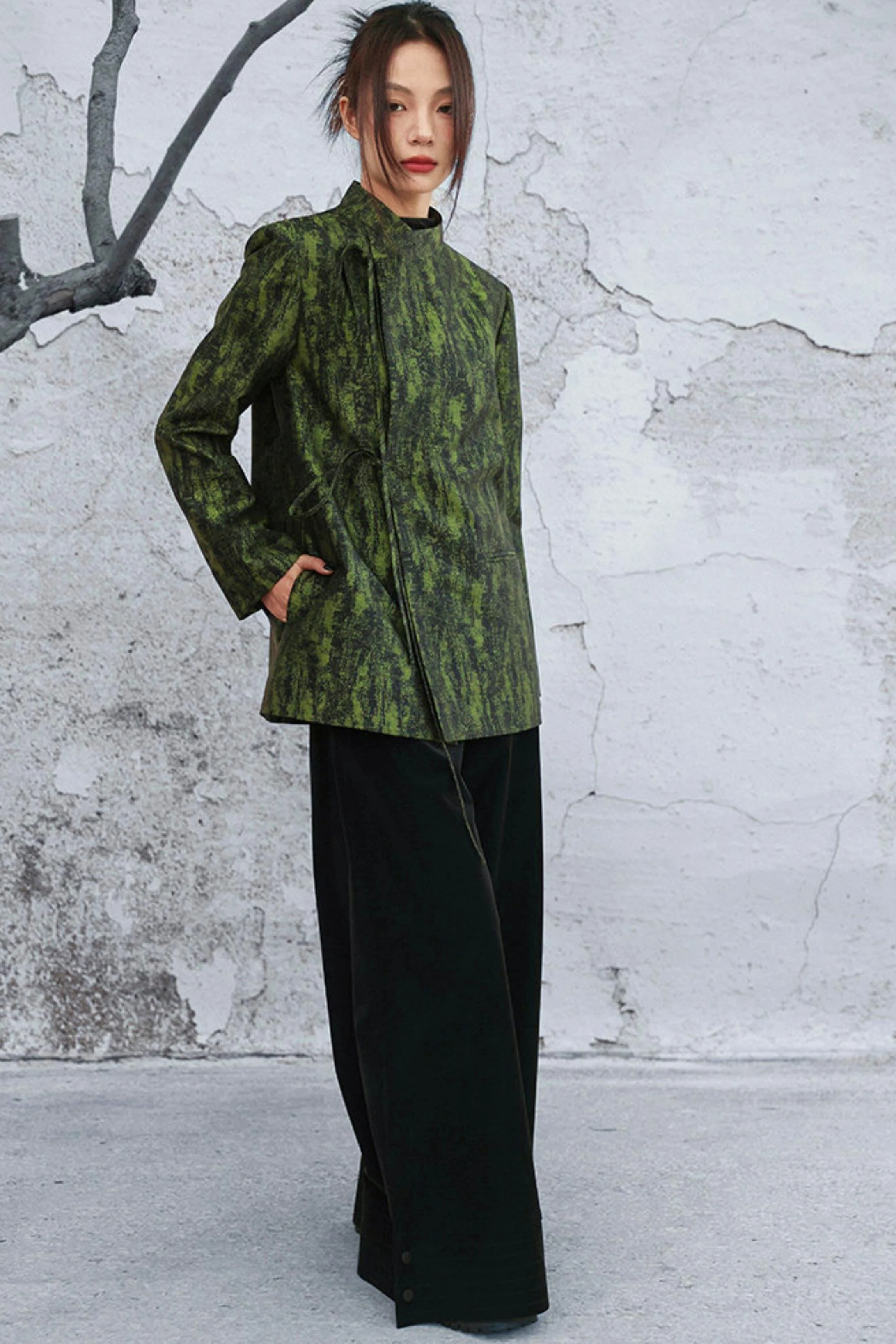 Mossy Green Stand Collar Jacket - Image 13