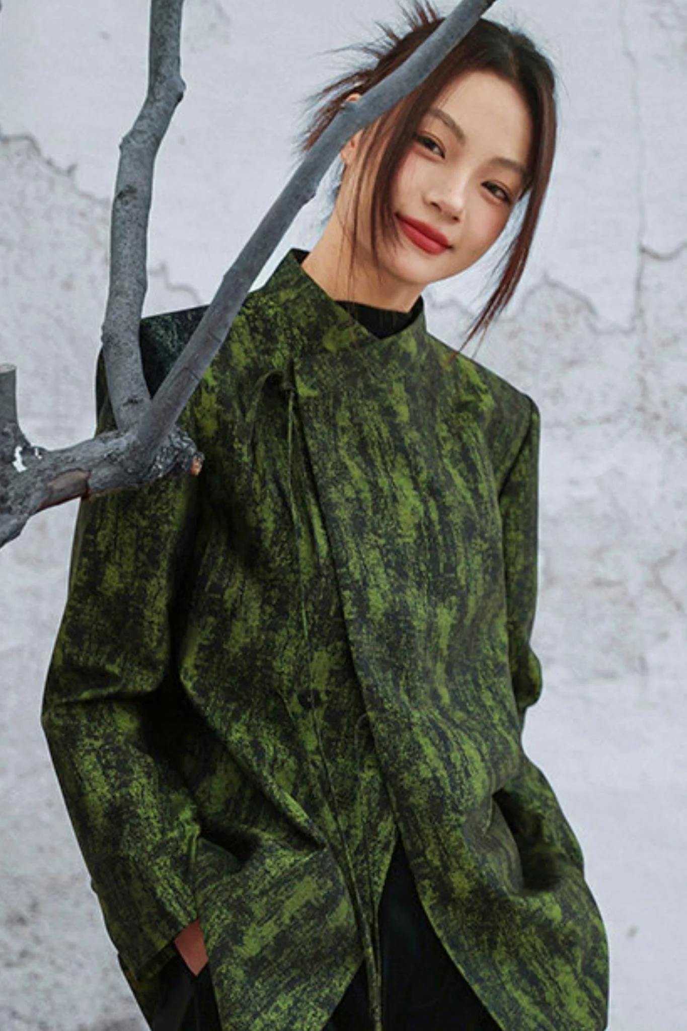 Mossy Green Stand Collar Jacket - Image 4
