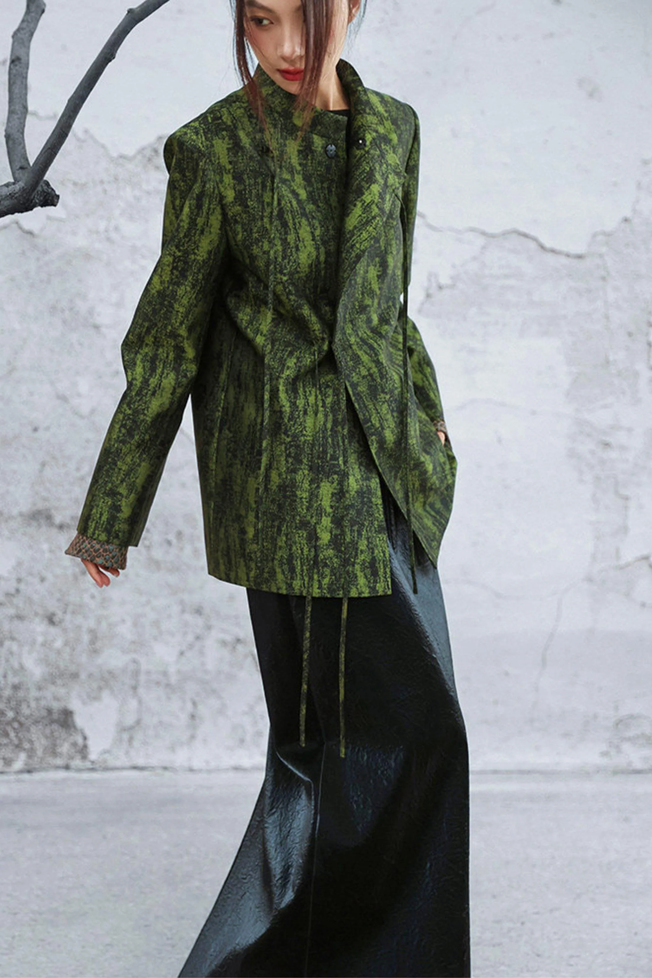 Mossy Green Stand Collar Jacket - Image 10