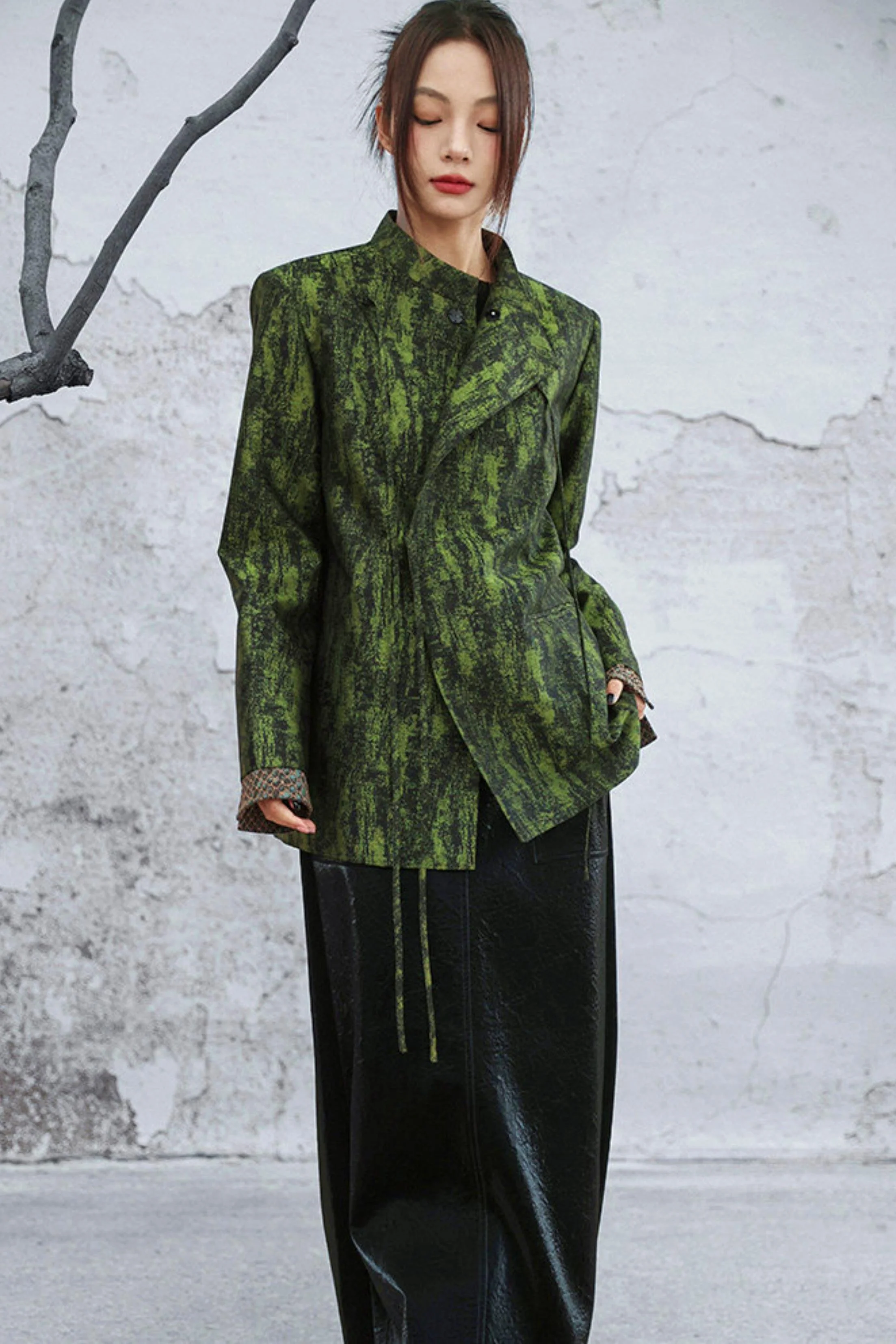 Mossy Green Stand Collar Jacket - Image 12