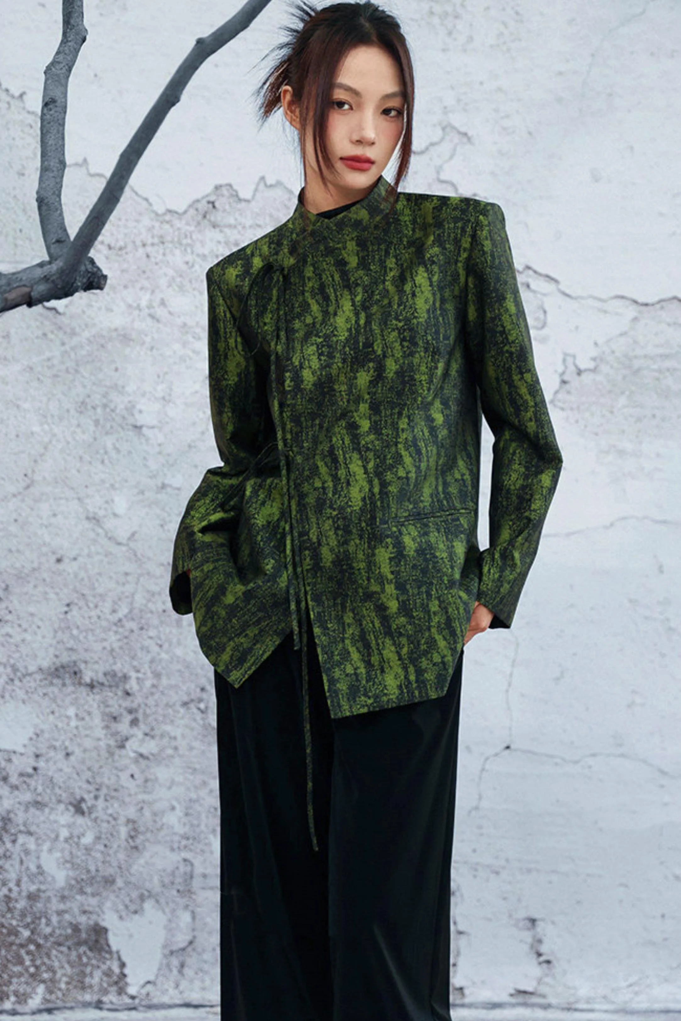 Mossy Green Stand Collar Jacket - Image 14