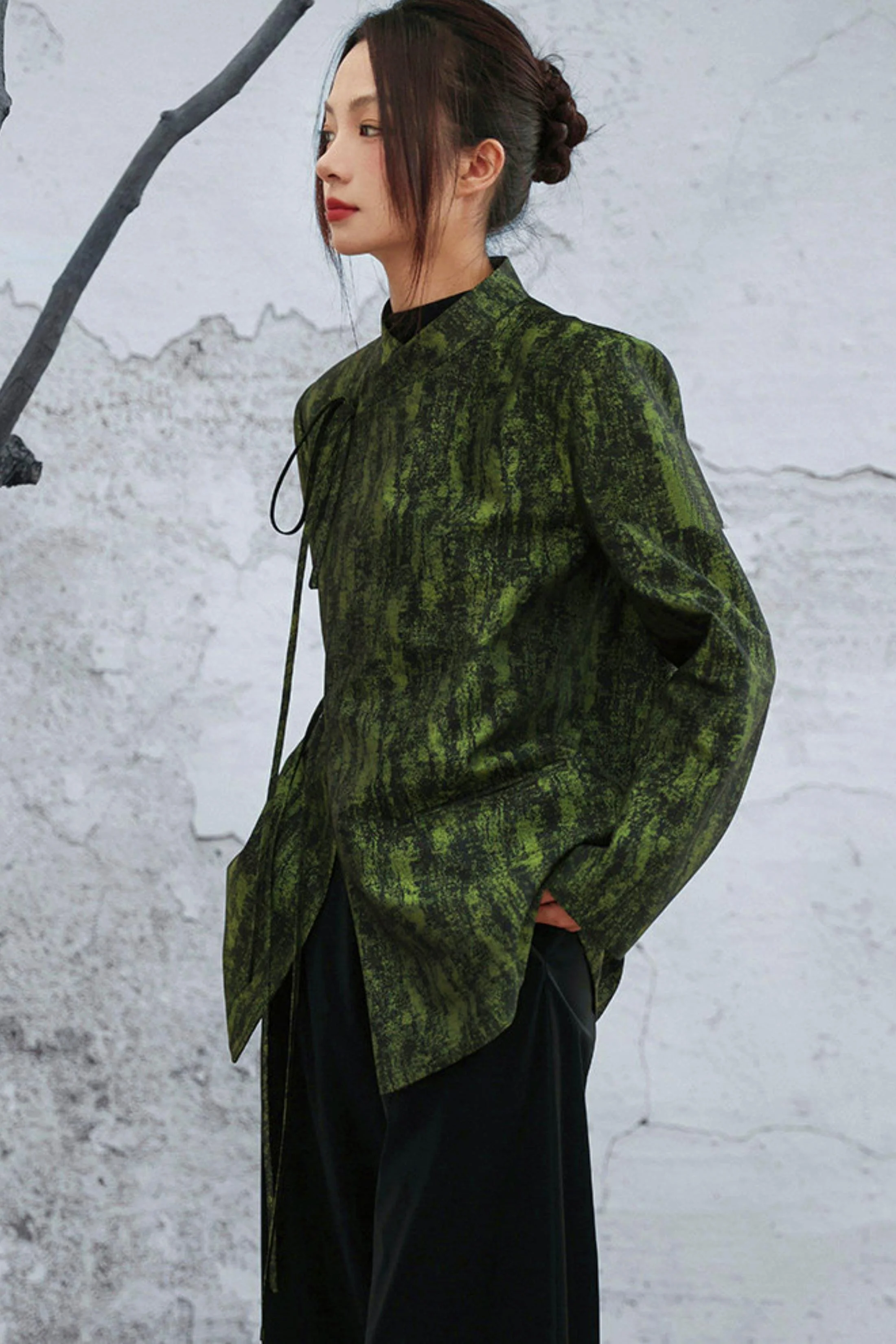 Mossy Green Stand Collar Jacket - Image 3