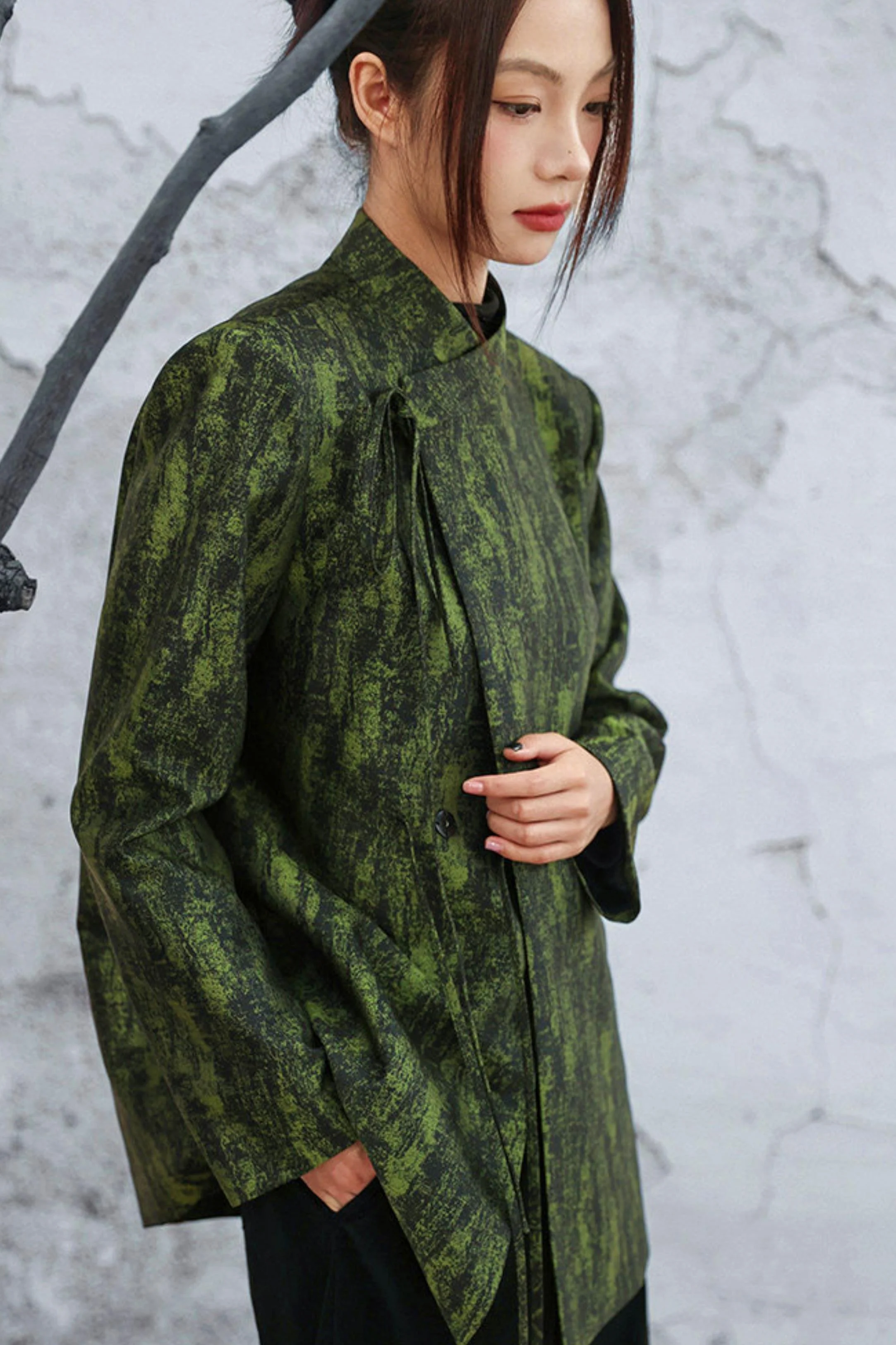 Mossy Green Stand Collar Jacket - Image 6