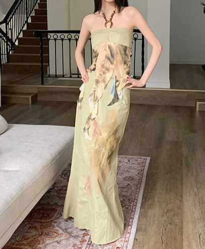 Mountains Printed Beaded Halter-neck Top + Skirt - Image 2