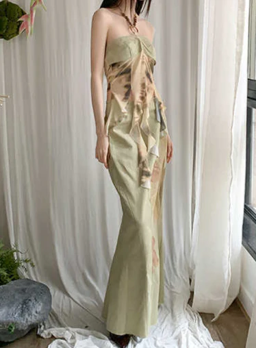 Mountains Printed Beaded Halter-neck Top + Skirt - Image 5
