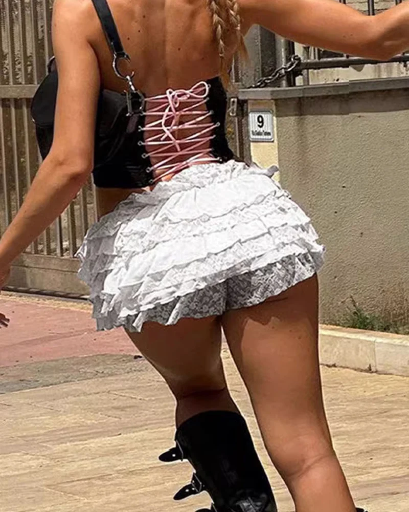 Multi-layered Lace Splicing Lace Mini Skirt - Image 7