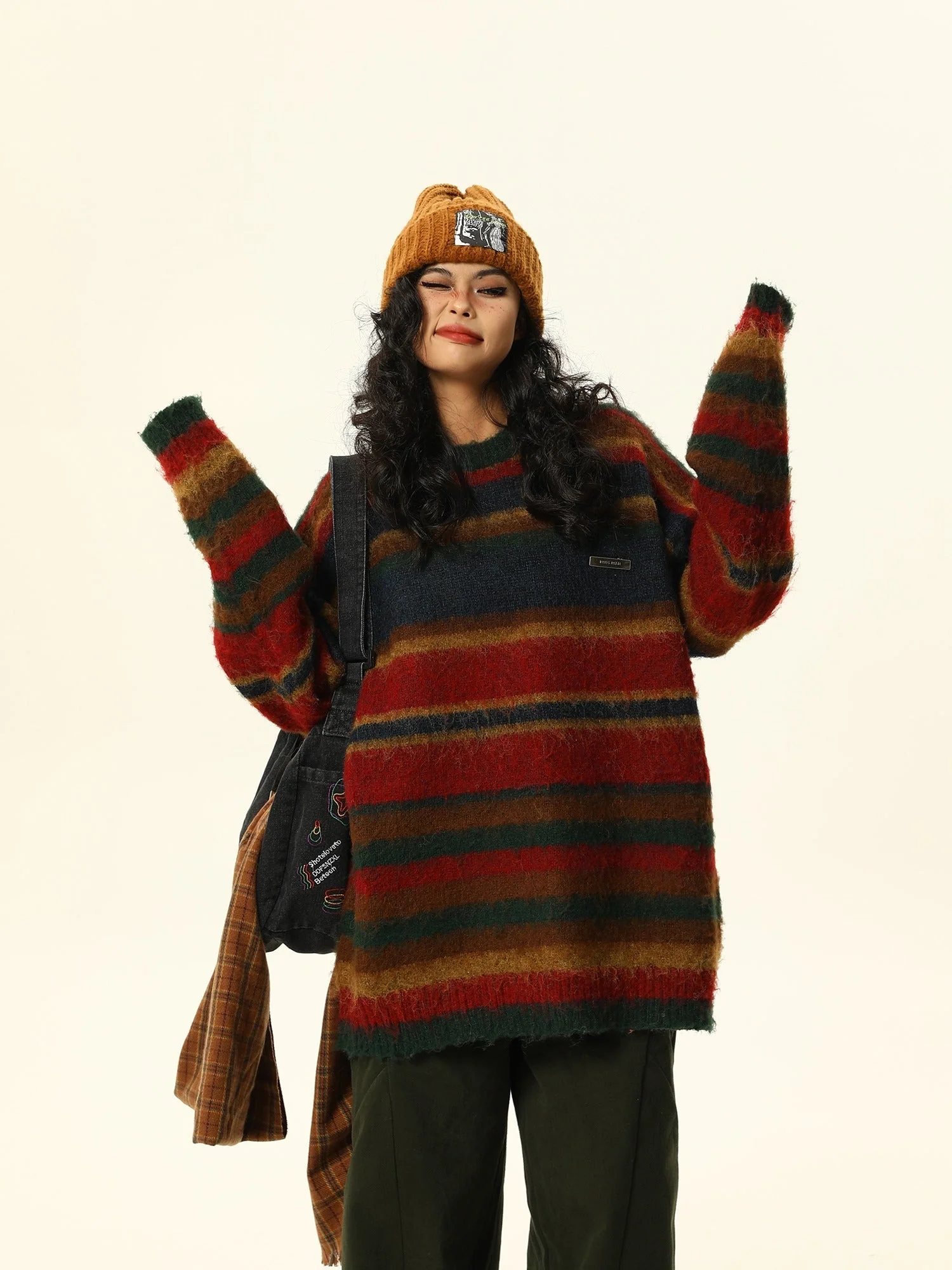 Multicolor Striped Fuzzy Sweater - Image 3