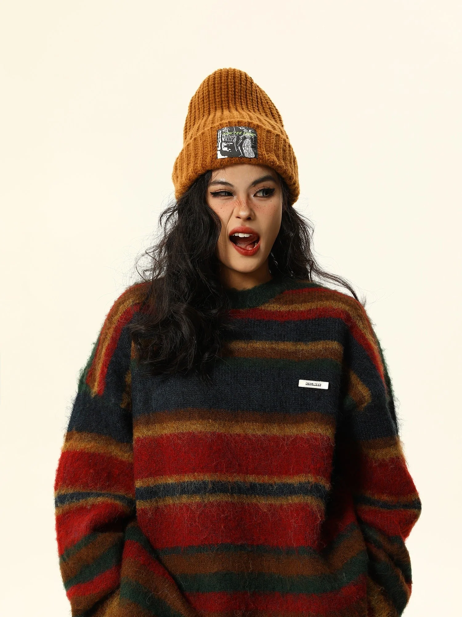 Multicolor Striped Fuzzy Sweater - Image 5