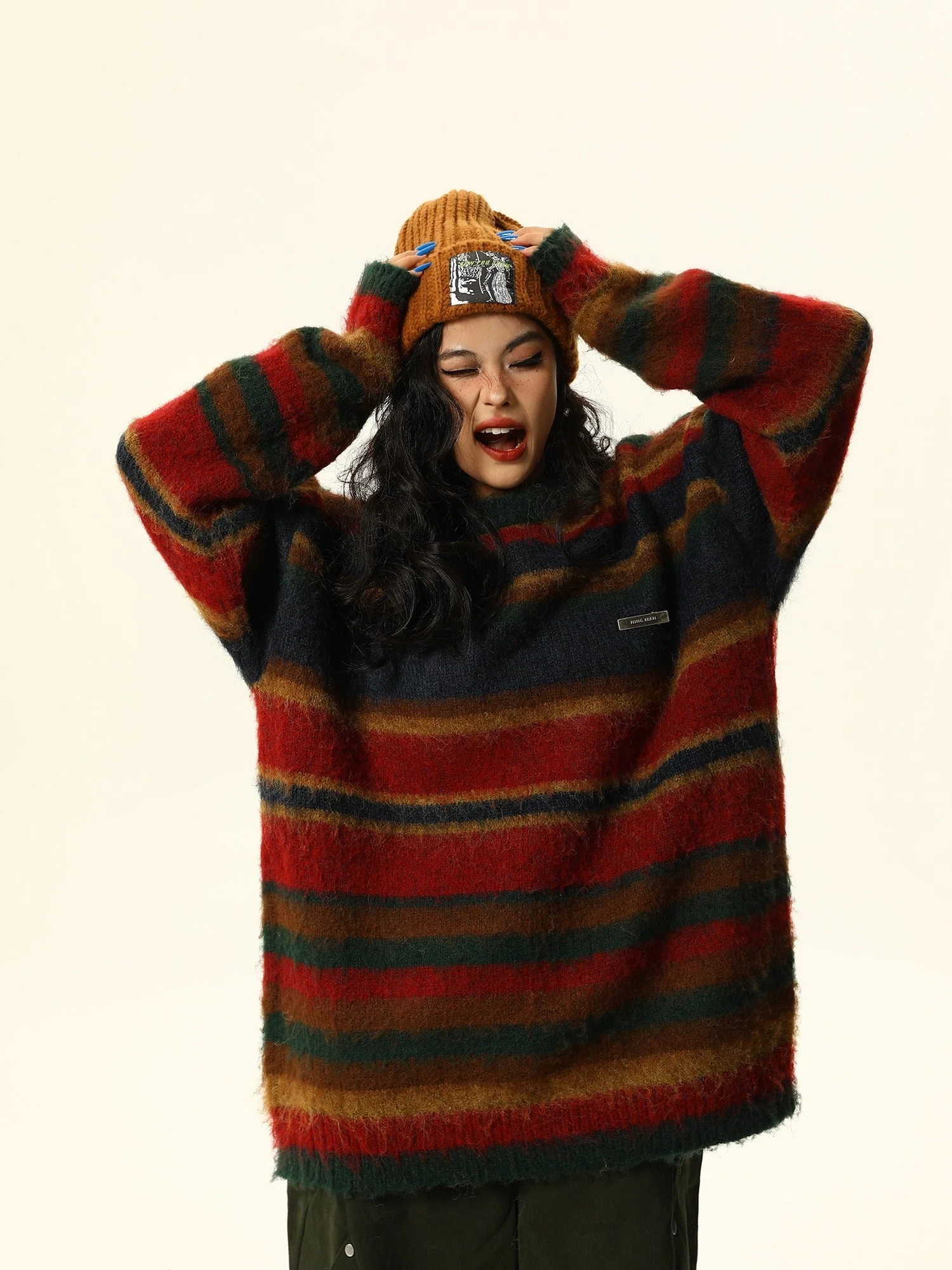 Multicolor Striped Fuzzy Sweater - Image 6