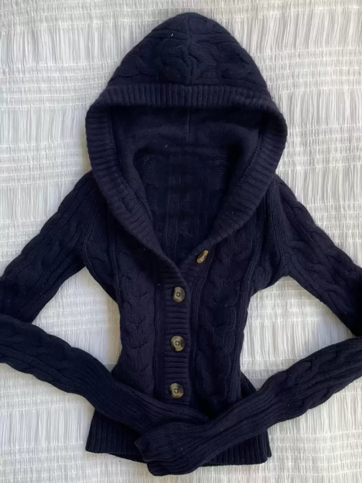 Navy blue hooded twist sweater jacket - Image 3