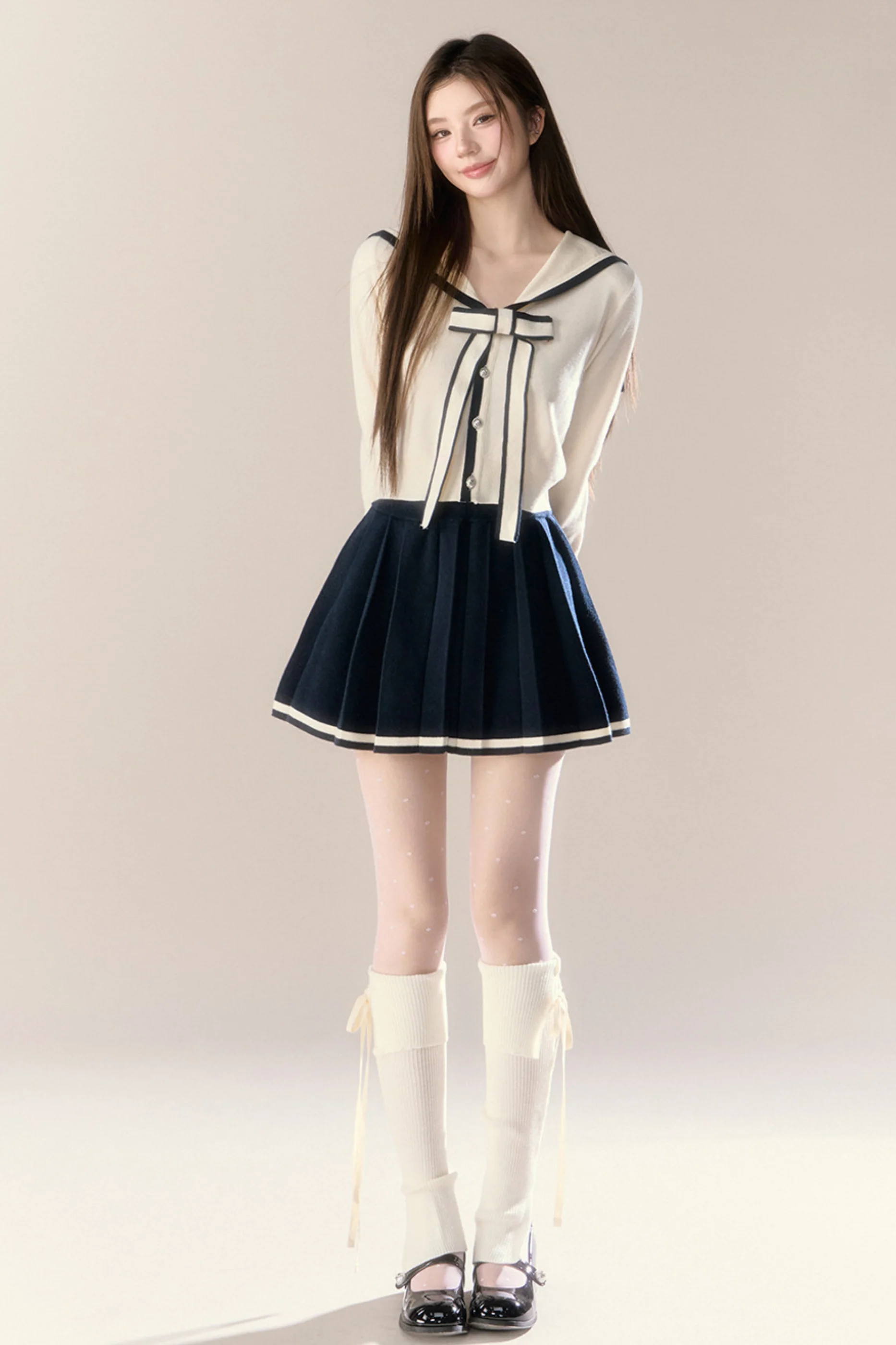 Sailor Ribbon Cardigan + Pleated Skirt - Image 8