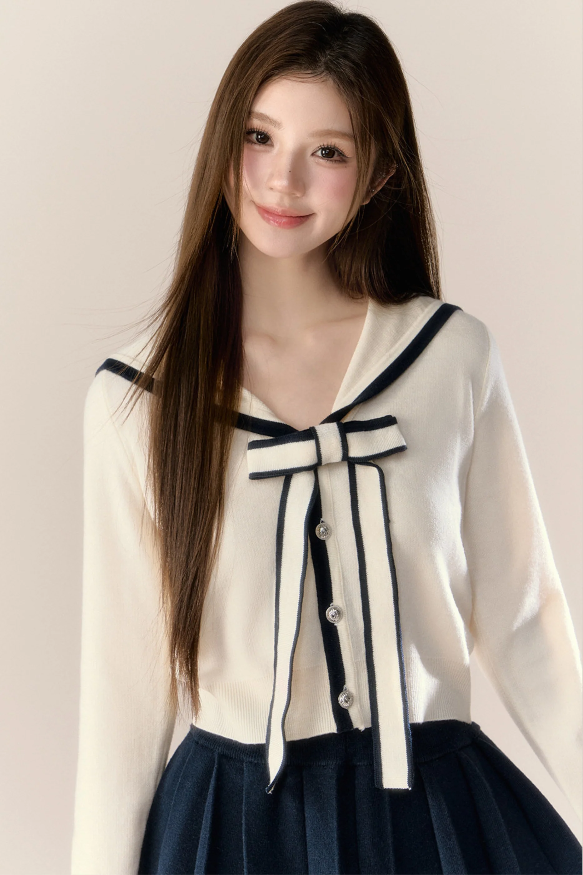 Sailor Ribbon Cardigan + Pleated Skirt - Image 9