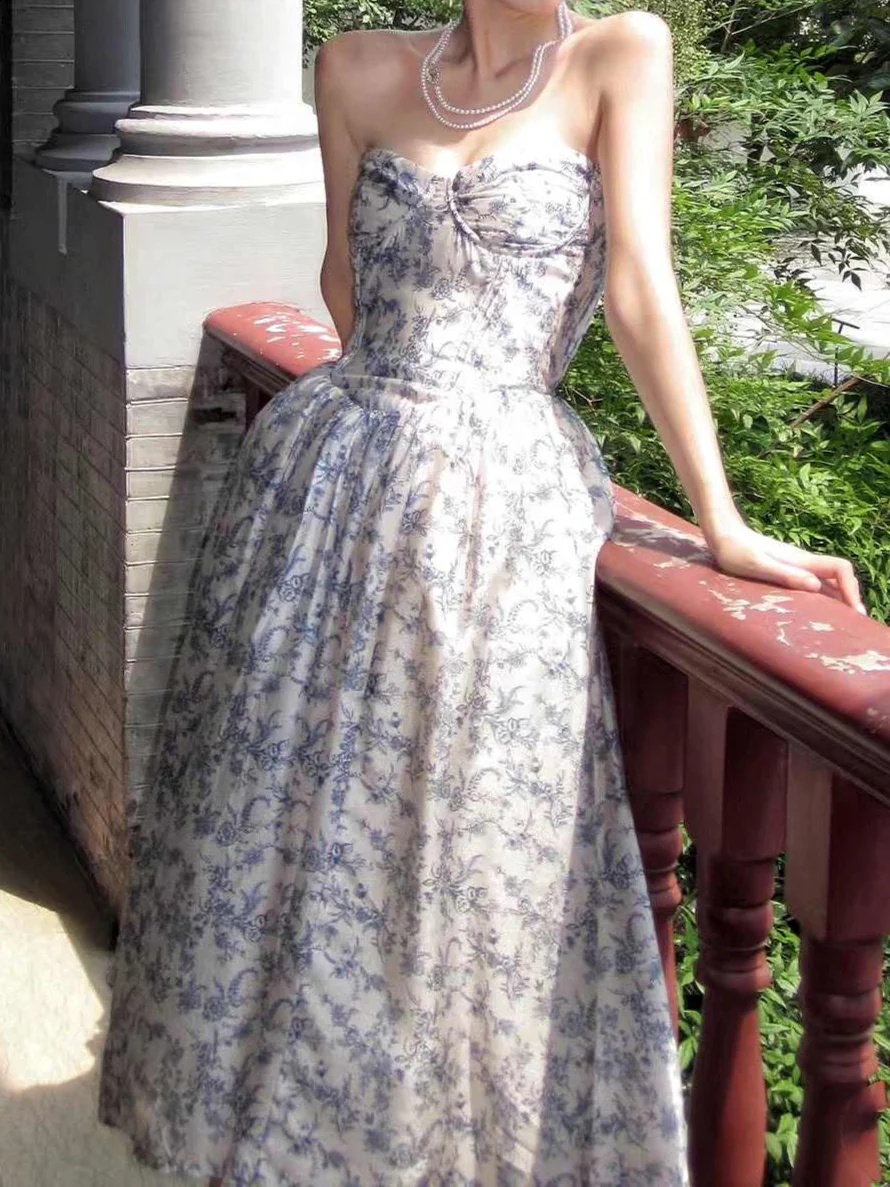 Navy Floral Corset Dress - Image 2